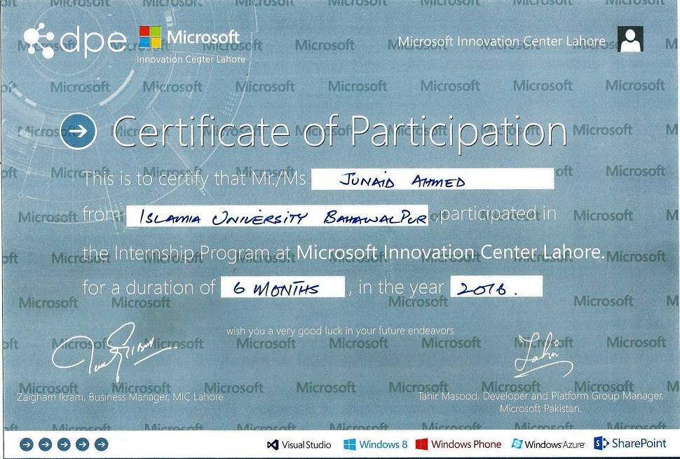 junaid ahmed microsoft innovation center lahore